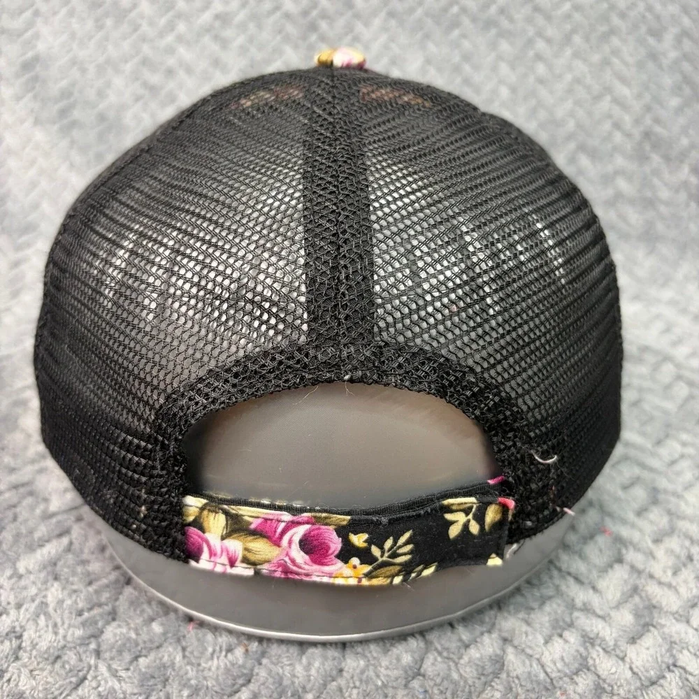 Floral Rose Print Trucker Hat Black Mesh Snapback Cap Adjustable 1308